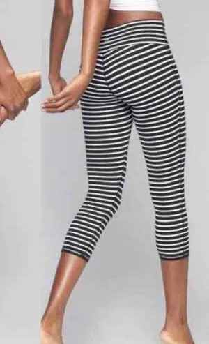 Athleta chaturanga black white striped Capri leggings thumbnail 1