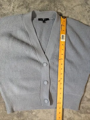 7 For All Mankind Small Light Blue Gray Chunky Knit V Neck Cardigan Sweater Soft thumbnail 8