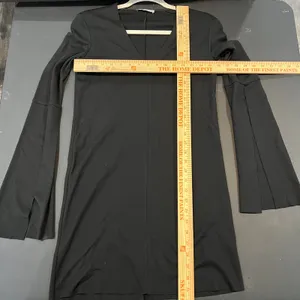 Zara Mini Dress Womens Small S Black Great V-Neck Bell Sleeve Split Cuff TRF thumbnail 6