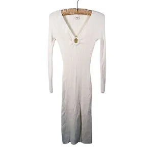 Abercrombie & Fitch O-Ring Cutout Midi Dress Womens XS White Quiet Luxury Fall thumbnail 2