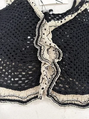 Zara Black Crochet Tank with Cream Ruffle Trim thumbnail 5