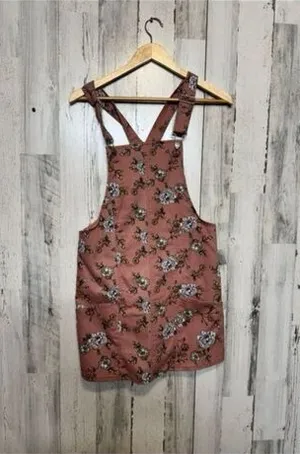 Floral denim overall dress thumbnail 1