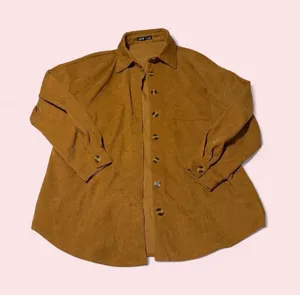 SHEIN Brown Corduroy Button-Down Women's Shirt thumbnail 1