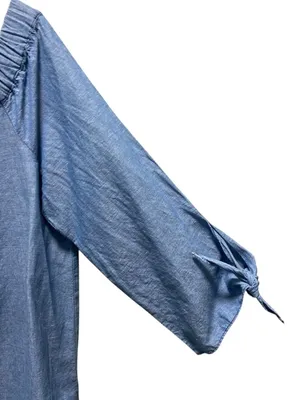 Free People Show Me Some Shoulder Chambray Top Blue Size L Minimalist Boho Beach thumbnail 10