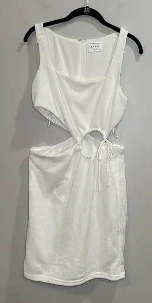 Sabo Skirt Cutout Knit White‎ Mini Dress Size Large Sleeveless Party Cocktail thumbnail 1