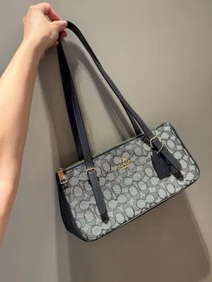 NWT Coach Asher Shoulder Bag In Signature Jacquard CBJ03 Gold/Navy/Midnight Navy thumbnail 1