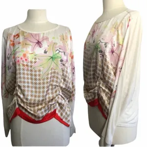 Anthropologie TINY Mixed Media Floral Geo Ruched Dolman Top XS Oversized thumbnail 4