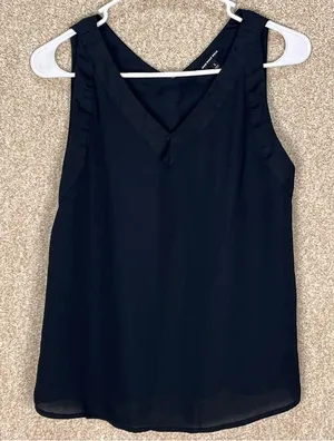 Who What Wear Imperfect black top slightly sheer v‎ neck goth grunge alternative layering 2018 thumbnail 1