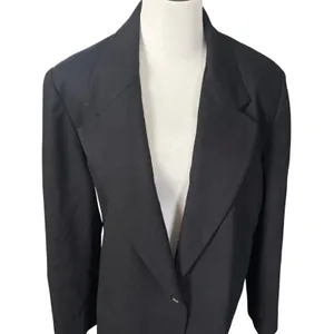 Vintage Pure New Wool Single Button Women's Blazer Size 18 Black Plus Size thumbnail 3