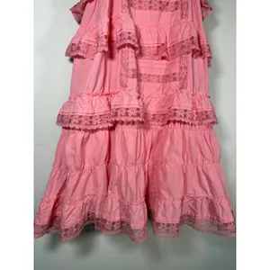 Unbranded Tiered Ruffle Mini Dress Pink Lace Trim Cotton Romper Small thumbnail 3