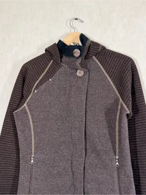 Prana Women’s Bijou Jacket Fleece Lined Wool Blend Hooded Full Zip in Brown L thumbnail 2
