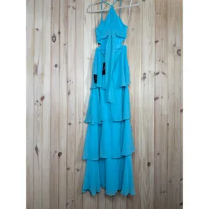 NWT Lulus Tier and Now Blue Tie-Back Tiered Maxi Dress Dance Gala Wedding Sz XS thumbnail 4