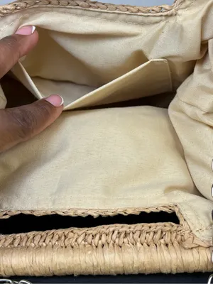 Kelly & Katie Straw Clutch Bag in Natural with crystal embellishments thumbnail 11