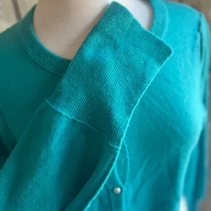 Free People Cashmere Teal Pearl Button-Up Cardigan Sweater thumbnail 6