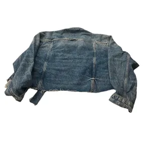 Free People Distressed Denim Jacket Cut-Off Frayed Edge Cropped Oversized sz S thumbnail 3