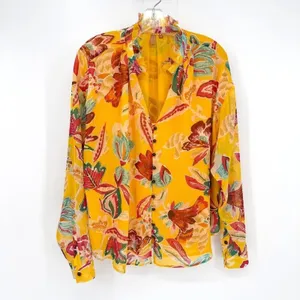 Pilcro Anthropologie Floral‎ Blouse Womens 1X Yellow Ruffle V-Neck thumbnail 5