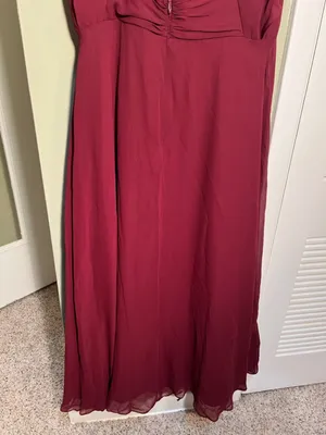 Azazie Women's Rylee Dress Burgundy A-Line Pleated Chiffon Surplice Neck Keyhole thumbnail 13