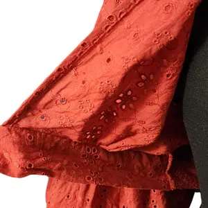 VICI Rust Orange Eyelet Dainty Tiered Cut Out Mini Dress‎ Puff Sleeves, Large thumbnail 5