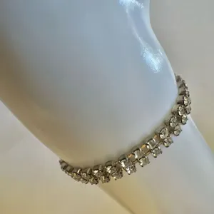 Silver tone vintage rhinestone tennis bracelet thumbnail 3