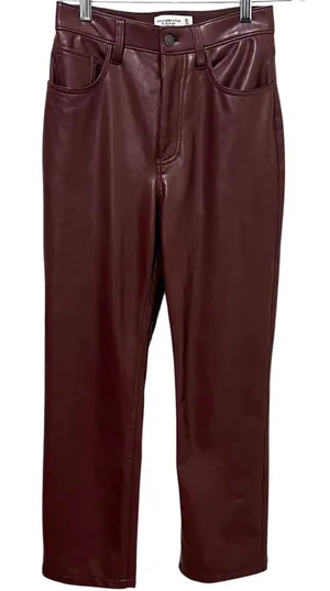Abercrombie & Fitch 90s Straight Ultra High Rise Vegan Leather Pants 26/2 XS thumbnail 1