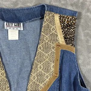 VTG Denim Animal Print Retro Womens Vest Patchwork 12 Large 80's Hippie Festival thumbnail 2