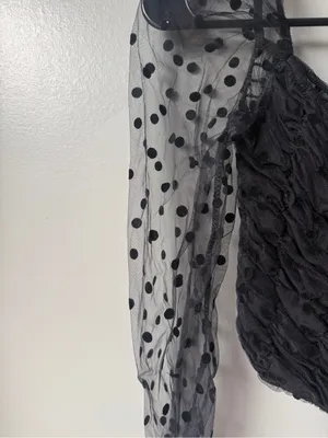 NWT RED Fashion Made in Italy Black Sheer Polka Dot Ruched Top thumbnail 3