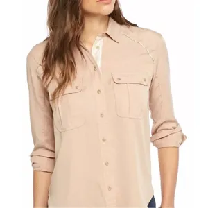 FREE PEOPLE Off Campus Button Down‎ Top in blush pink silver trim thumbnail 2