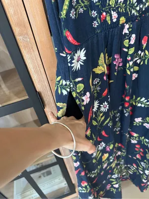 Old Navy fruits veggies midi dress linen fit & flare navy sleeveless pockets thumbnail 9