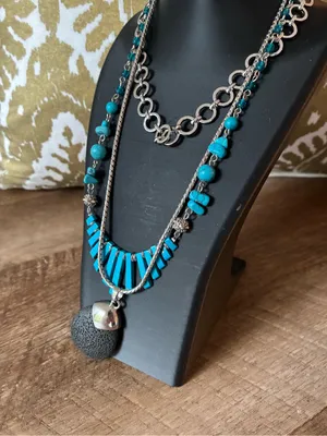 Silver Tone Faux Turquoise And Faux Charcoal Stone Necklaces, 3 thumbnail 6
