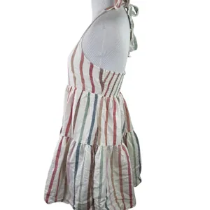 American Eagle Multicolor Striped Halter Tiered Linen Dress Size Small thumbnail 5