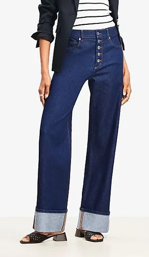 Loft Cuffed High Rise Wide Leg Jeans in Rinse Wash thumbnail 1