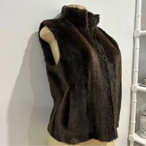 LOFT Faux Fur Vest Sz S Full Zip Brown Ann Taylor Loft thumbnail 4