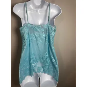 Victoria's Secret Vintage 2003 Aqua‎ Blue Floral Lace Mesh Chemise XL Y2K thumbnail 3