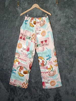 Paper Heart Wideleg Tropical Fruit Print Art To Wear Vacation Beach Womens Small thumbnail 5