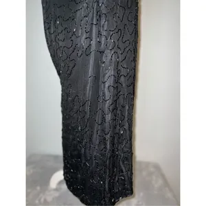 100% Silk Vintage Women’s Black Beaded Open Back MIDI Dress LARGE thumbnail 11