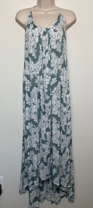 Mikoh Women Maxi Dress XS/S Green White‎ Tropical Hibiscus Halter Backless 1 thumbnail 1