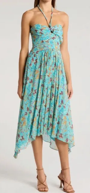 A.L.C. Frank New Violet‎ Silk Floral Chiffon Halter Handkerchief Hem Midi Dress size 00 thumbnail 1