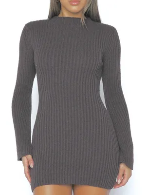 NWT White Fox Get On Down Ribbed Knit Dress Charcoal Size Medium thumbnail 1