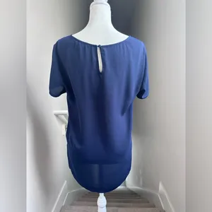 Express High Low Blue Short Sleeve Top Semi-Sheer Size‎ Small thumbnail 2