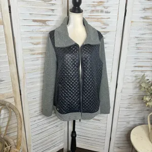 LAUREN RALPH LAUREN Quilted Fleece Full Zip Jacket Black Gray Size XL thumbnail 3