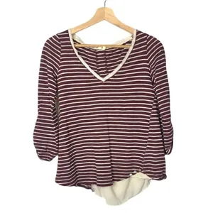 Anthropologie Meadow Rue Cassia Red Striped‎ Lace Back Long Sleeve Top S thumbnail 3