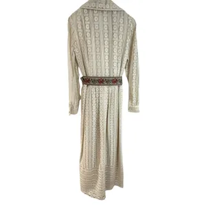 Vtg 70s John California Button Down Lace Dress Maxi Womens Cream Boho Collared thumbnail 4