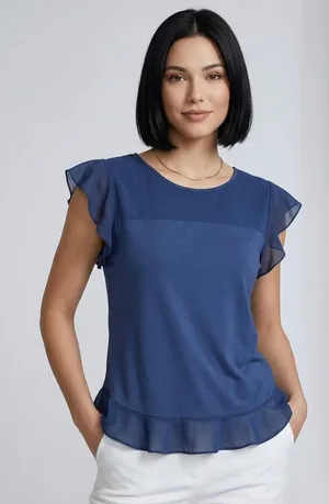 J. CREW | Blue Ruffle Sleeve & Hem T-shirt Sz S thumbnail 1