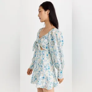 En Saison Claire Eyelet Lace Mini Dress with Tie Blue Floral Small NWT thumbnail 11