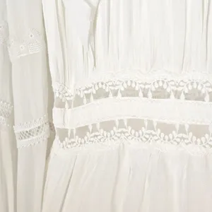 Rococo Sand Mia‎ Long-Sleeve Ruffled Maxi Dress White Lace V-Neck Boho Resort XS thumbnail 14