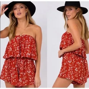 ✨Princess Polly Brown orange floral Romper✨ thumbnail 2