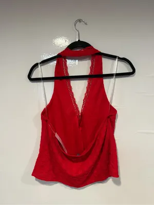 Red Lace Trim Halter Tank Top with Ribbon Tie Wild Fable NWT thumbnail 4