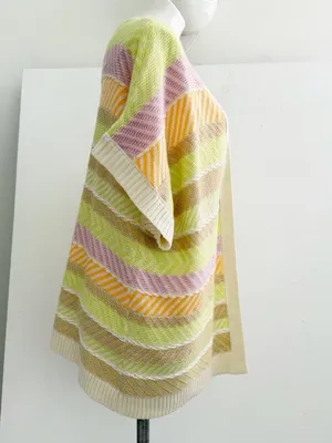 NEW Very J Open Front Cardigan Sweater SMALL Short Sleeve Striped Pastel Beige thumbnail 9