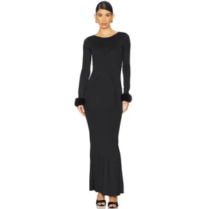 NWT‎ OW Collection Ciara Maxi Dress in Black w Removable Fur Cuffs XS $320 thumbnail 5