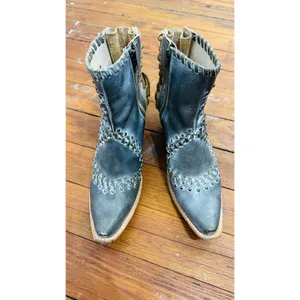 FREEBIRD Black Walker Style Leather Whip Lace Western Detail Bootie size 10 thumbnail 4